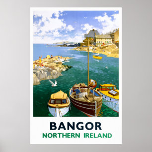 Affiche Vintage voyage de Bangor Irlande restaurée