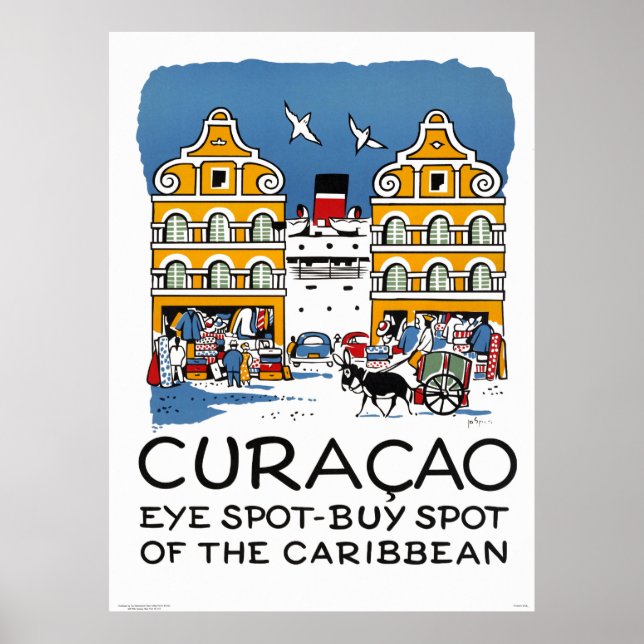 Affiche Vintage voyage de Curacao restaurée (Devant)