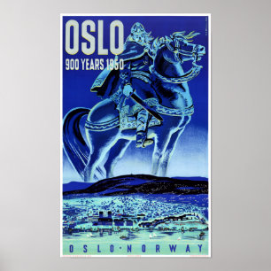 Affiche Vintage voyage d'Oslo Norvège restaurée