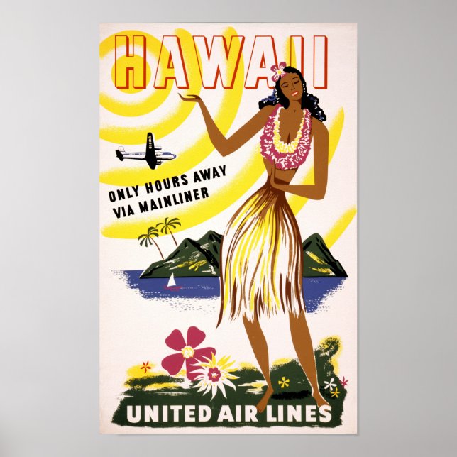 Affiche Vintage voyage Hawaii restaurée (Devant)