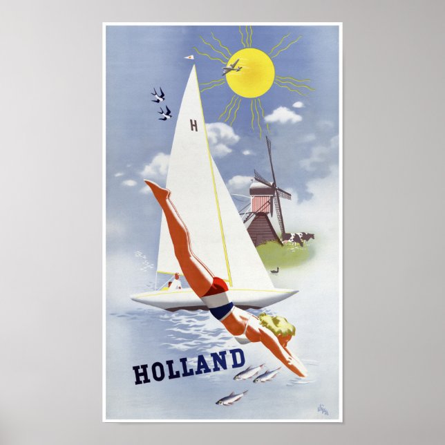 Affiche Vintage voyage Hollande restaurée (Devant)