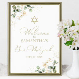 Affiches de bienvenue Bar Mitzvah Eucalyptus dor