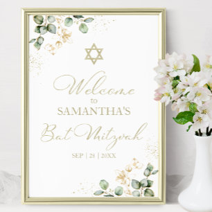 Affiches de bienvenue bat mitzvah Eucalyptus dor