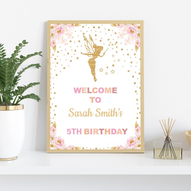 Affiches de bienvenue de Parties scintillant flora (Floral Glitter Fairy Welcome Signs)