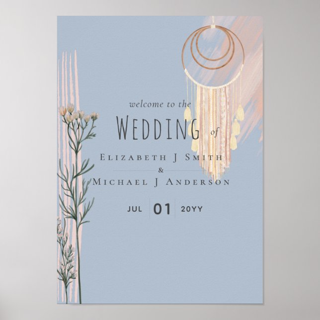 Affiches de bienvenue mariages - Poche bleu Dusty (Devant)