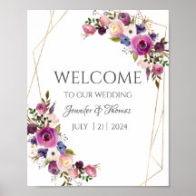 Affiches de bienvenue Roses violet et bleu