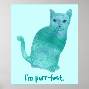 Affiches de chat abstraites bleu-vert parfaites