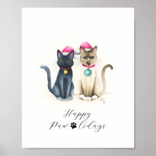 Affiches de Noël de chats à l'aquarelle