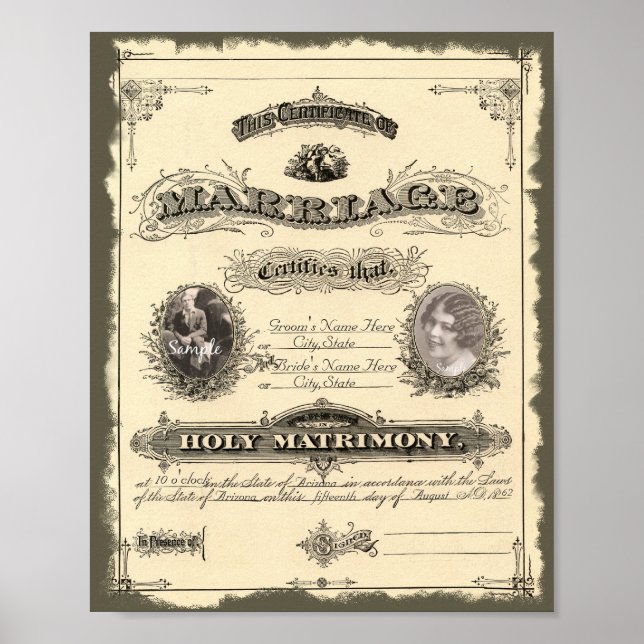 Affiches du certificat de mariage des années 1800  (Devant)