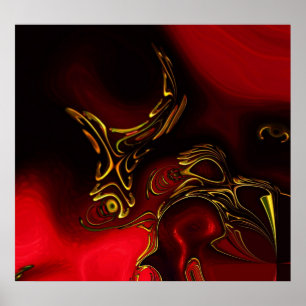 Affiches ZIZZAGO Art Abstrait Rouge Noir Or 2