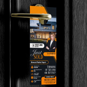 Affichette De Porte Agent Immobilier Realtor Moderne Jaune A Vendu