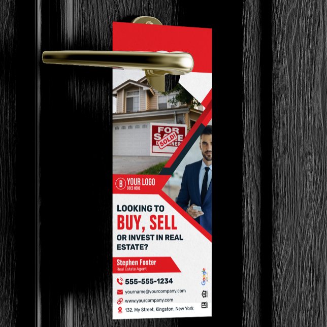 Affichette De Porte Agent immobilier Red professionnel Acheter Vendre  (Créateur téléchargé)