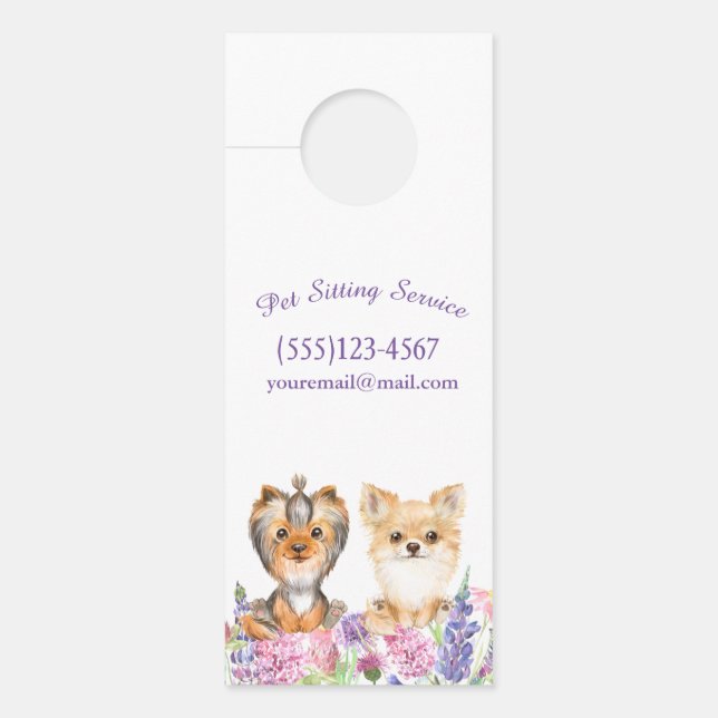 Affichette De Porte Aquarelle Floral Chien Animaux de compagnie assis (Devant)
