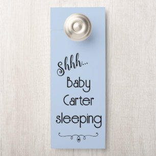 Affichette De Porte Bébé bleu personnalisé dormant