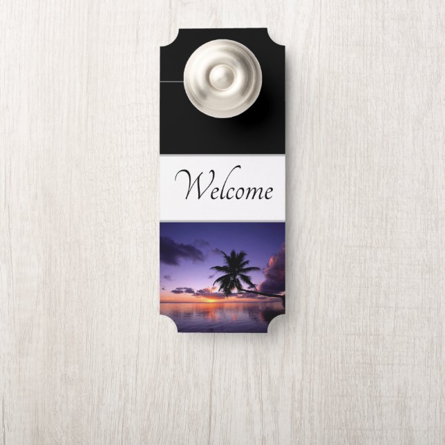 Affichette de porte Bienvenue Coucher de soleil ha (Sur le bouton)
