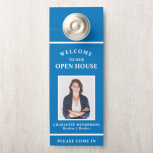 Affichette De Porte Bienvenue Open House Real Estate Agent Photo Blue