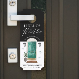 Affichette De Porte Bonjour agent immobilier Jade Watercolor Porte ava