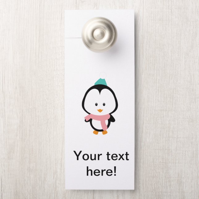 Affichette De Porte Caricature de pingouin mignon (Sur le bouton)