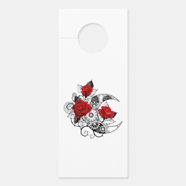 Affichette De Porte Croissant mécanique avec roses rouges (Devant)