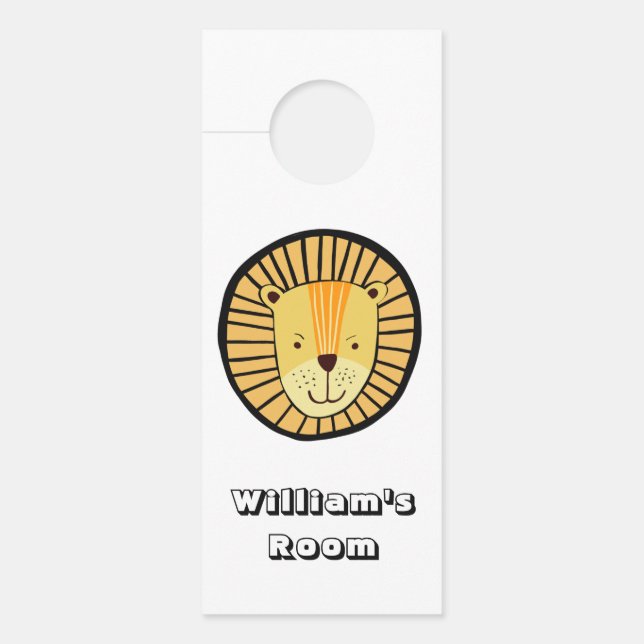 Affichette De Porte Cute Lion Kids Room nom personnalisé (Devant)