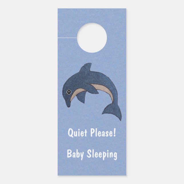Affichette De Porte Dauphin étincelant Dauphin calme bébé dormant bleu (Devant)