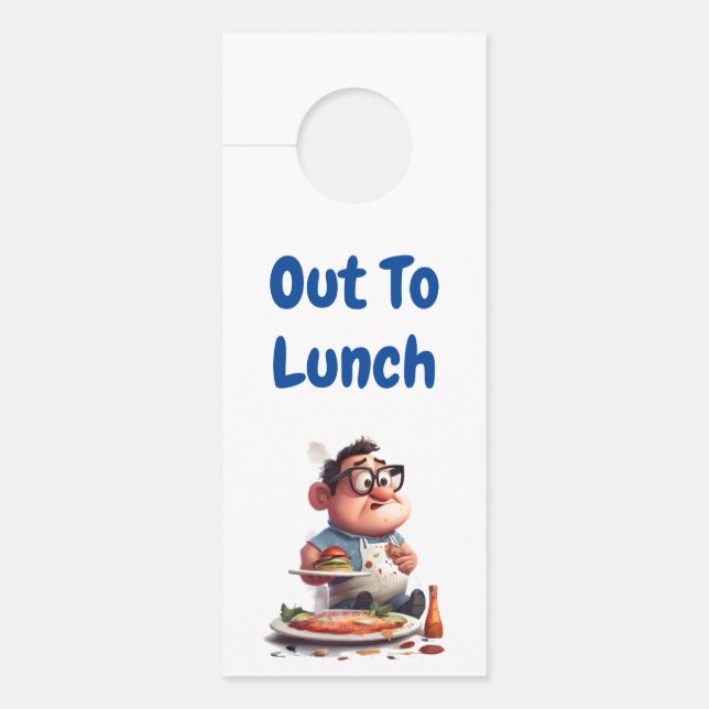Affichette De Porte Déjeuner - Caractère Caricature Humoristique (Devant)