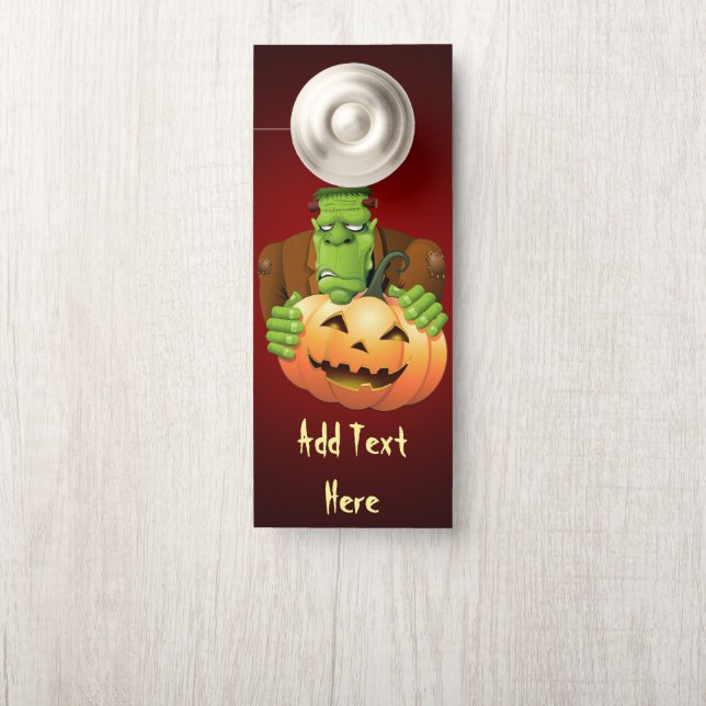 Affichette De Porte Dessin de Frankenstein Monster avec Citrouille (Sur le bouton)