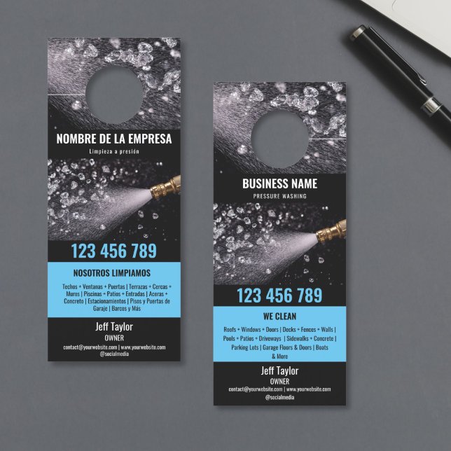 Affichette De Porte Deux langues Lave-pression Lave-linge (pressure wash machine close look, diamonds in the water splash)