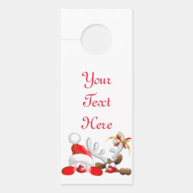 Affichette De Porte Drôle Père Noël et Reindeer Cartoon (Devant)
