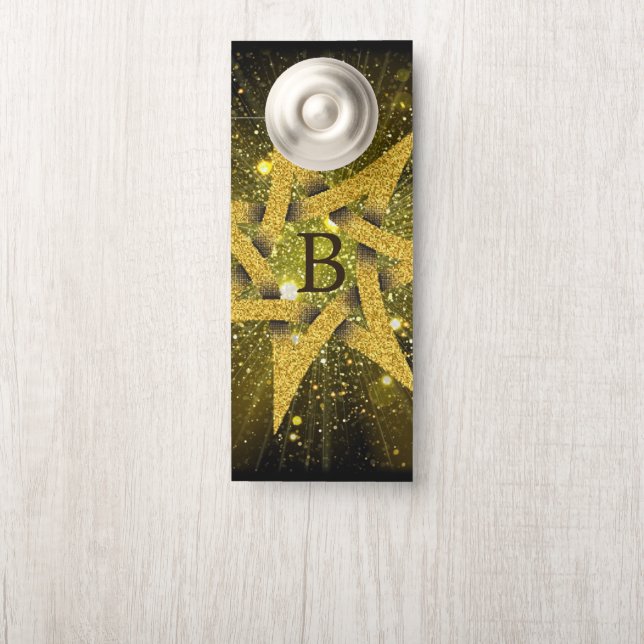 Affichette De Porte Étoile de Parties scintillant d'or monogramme (Sur le bouton)