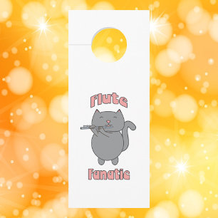 Affichette De Porte Fanatique de la Flûte Chat Gris Rose