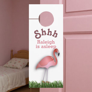 Affichette De Porte Flamant rose Pour Bébé Dormant