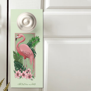 Affichette De Porte Flamant Rose Tropical Feuilles de Palmier Vert Lys