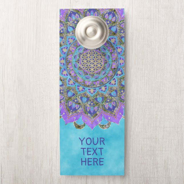 Affichette De Porte Fleur De Vie - Mandala India Style 2 (Sur le bouton)