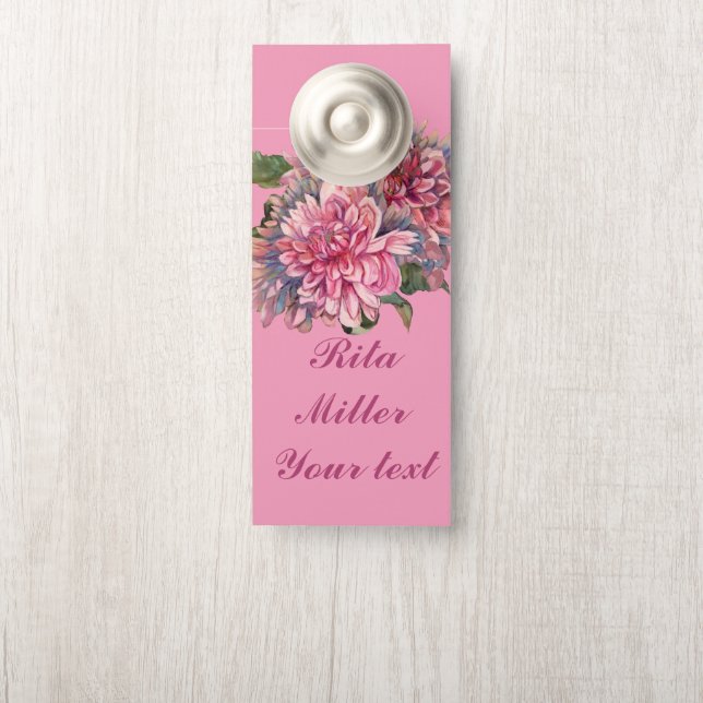 Affichette De Porte Fleurs Dahlia roses (Sur le bouton)