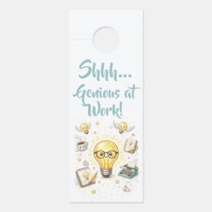 Affichette De Porte Génie Mignon au Travail Chh