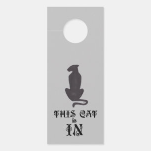 Affichette de porte gris Silhouette de chat noir (