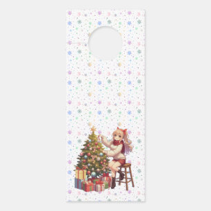 Affichette De Porte Jolie fille d'anime taillant l'arbre