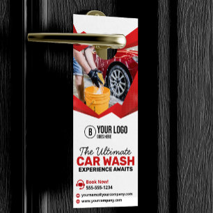 Affichette De Porte Lavage de voiture rouge moderne Auto Detailing Ent
