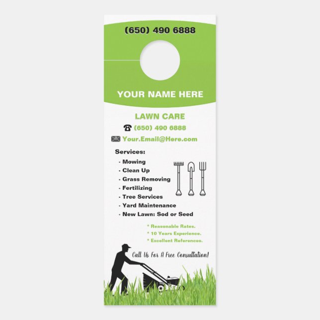 Affichette De Porte Lawn Care Landscaping Mowing Grass Service (Devant)