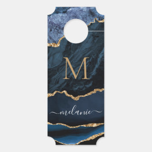 Affichette De Porte Lettre d'Affichette de porte Agate Blue Gold Marbl