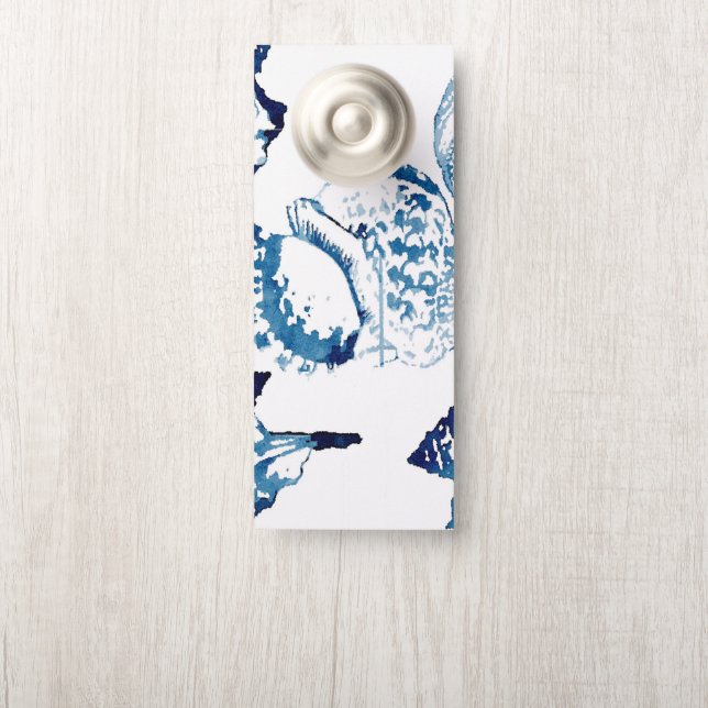 Affichette De Porte littoral chic indigo bleu marine (Sur le bouton)