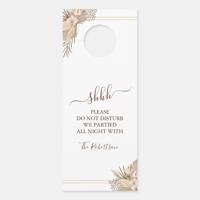 Affichette de porte Mariage d'aquarelle Pampa Gras (Devant)