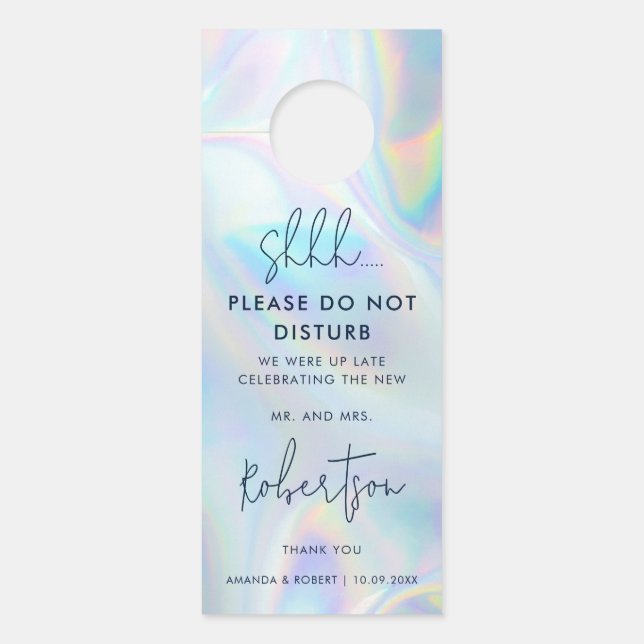 Affichette De Porte Mariage de fête holographique écriture moderne (Devant)
