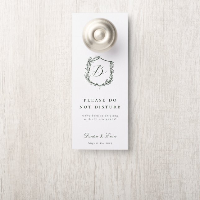 Affichette De Porte Mariage de monogramme de crête botanique (Sur le bouton)