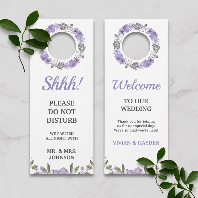 Affichette De Porte Mariage Floral Violet Bienvenue / Ne pas déranger (Créateur téléchargé)