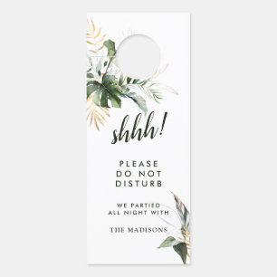 Affichette De Porte Mariage vert de feuillage tropical ne dérangez pas
