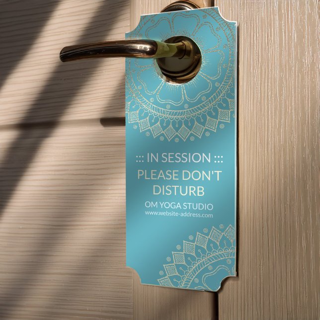 Affichette De Porte Méditation Yoga Instructeur Vert Bleu Or Mandala (Créateur téléchargé)