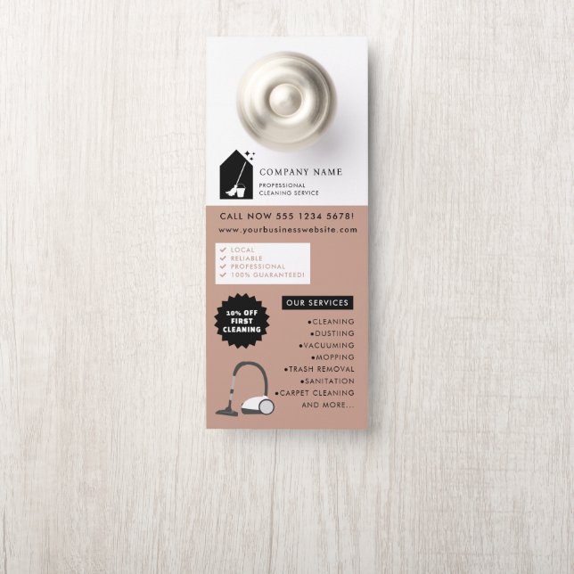 Affichette De Porte Modern Cleaning Cleaner Service Logo Green QR Code (Sur le bouton)