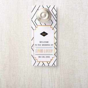 Affichette De Porte Monogramme Mariage Art déco noir, or et blanc